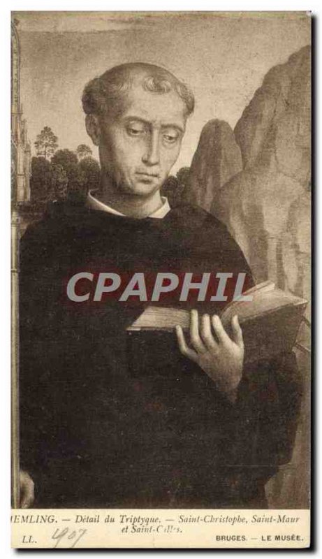 Old Postcard Bruges Museum Memling triptych detail Saint Kitts and Saint Maur...