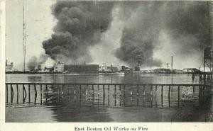 East Boston Oil Works on Fire 1908 Postcard 3740