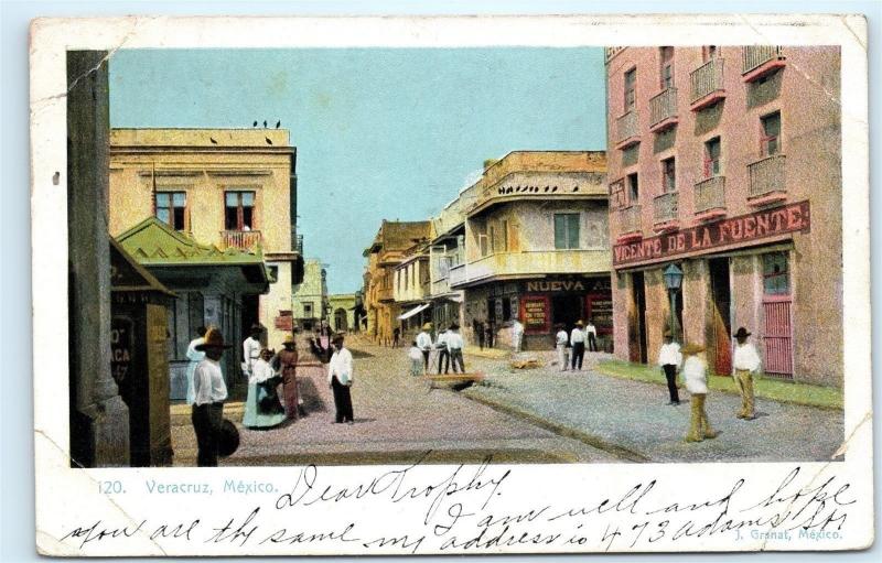 *1906 Veracruz Mexico Street View Vicente de la fuente old Vintage Postcard A66