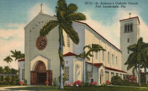 Vintage Postcard 1930's St Anthony's Catholic Church Fort Lauderdale Florida FL