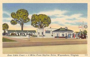 Esso Cabin Court Gas Pumps Waynesboro Virginia linen postcard