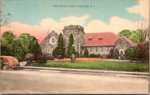 Vtg Westfield New Jersey NJ First Baptist Church 1930s Hand Colored Postcard