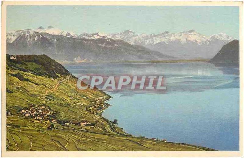 Old Postcard Lavaux Lake Geneva