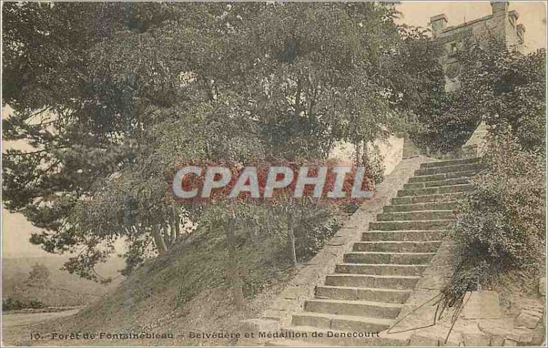 Postcard Old Forest of Fontainebleau Belvedere and Medallion of Denecourt (ma...