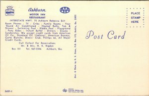 Vtg Ashburn Motor Inn Motel Restaurant Ashburn Georgia GA Unused Postcard