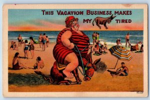 Humor Postcard Fat Woman This Vacation Business Makes My Donkey Tired Vintage