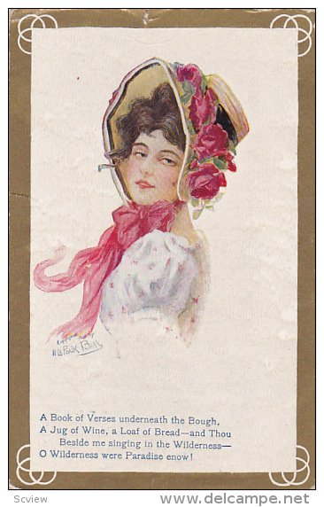 AS: Woman wearing a flowered bonnet, Poem, 10-20s