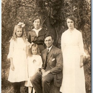 c1910s Lovely Outdoor Family RPPC Tall Young Lady Photo Cute Little Girls A159