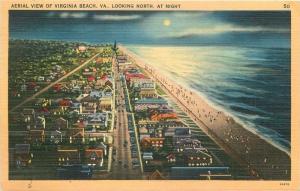 Aerial View Virginia Beach Virginia 1947 Postcard Night Tichnor linen 12508