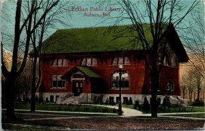 Postcard IN DeKalb County Auburn Eckhart Public Library Street Lamp ~1910 H4