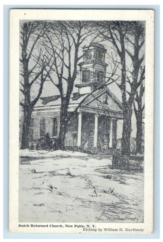 Dutch Reformed Church Drawing New Paltz New York NY Unposted Vintage Postcard