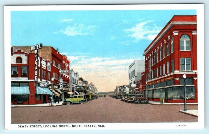 NORTH PLATTE, Nebraska NE ~ DEWEY STREET Scene - Hotel McCabe c1930s  Postcard