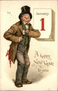 New Year Man in Top Hat & Jacket Tuck #12 Frances Brundage c1910 Postcard