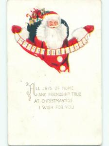 Divided-Back SANTA WITH A MERRY CHRISTMAS MESSAGE ON BANNER o2923