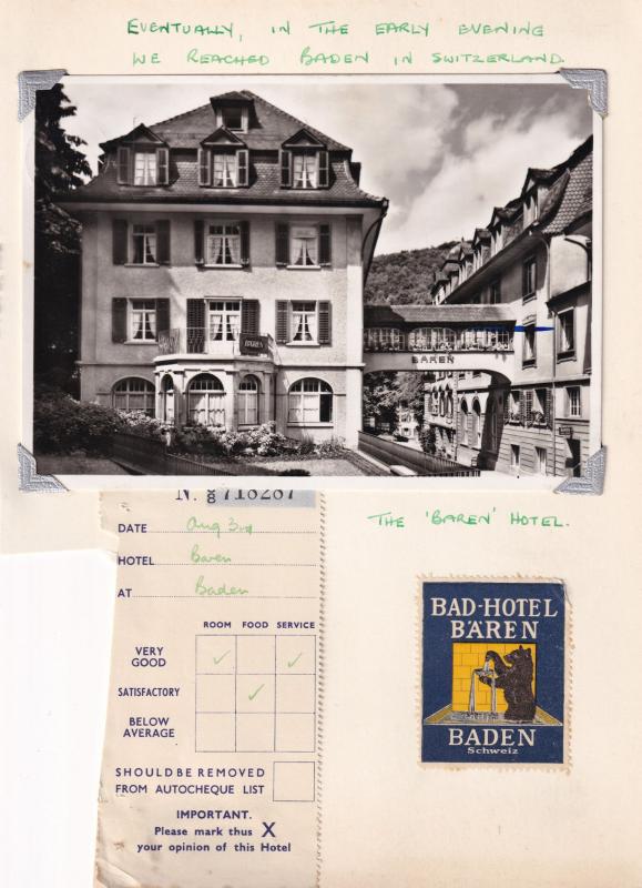 Bad Hotel Baden Switzerland Receipt Photo 3x Ephemera