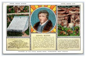Daniel Boone Marker & Cave Charleston West Virginia UNP Linen Postcard K16