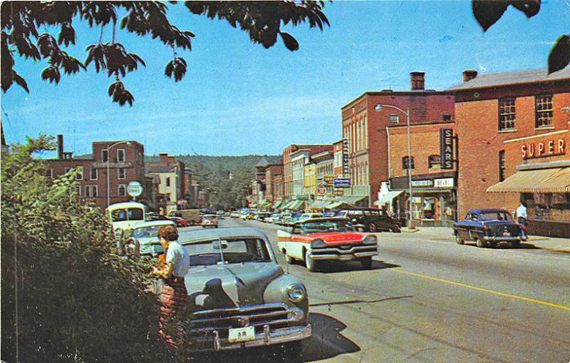 Franklin NH Street View Storefronts Old Cars Postcard