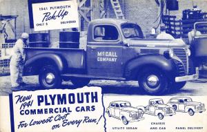 1941 Plymouth Commercial Cars Pickups McCall Company Postcard