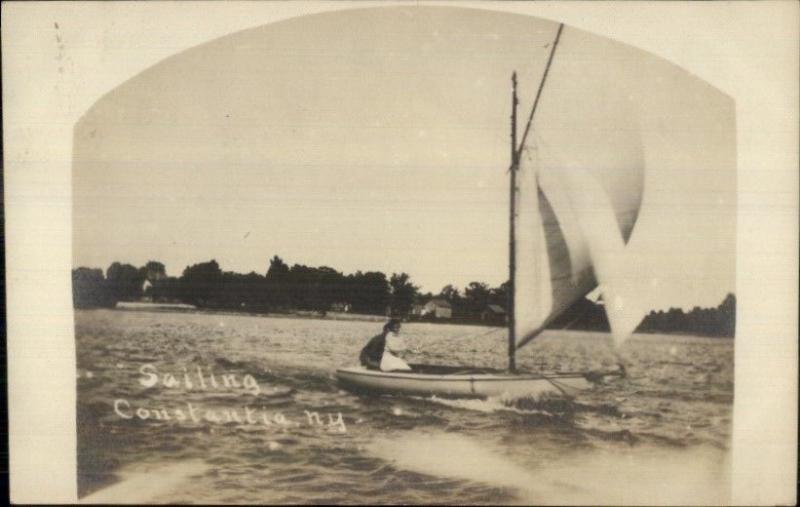 Constantia NY Sailing c1910 Real Photo Postcard