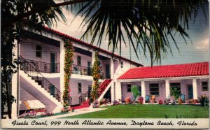 Vtg 1950s Fiesta Court Hotel Motel Daytona Beach Florida FL Linen Postcard