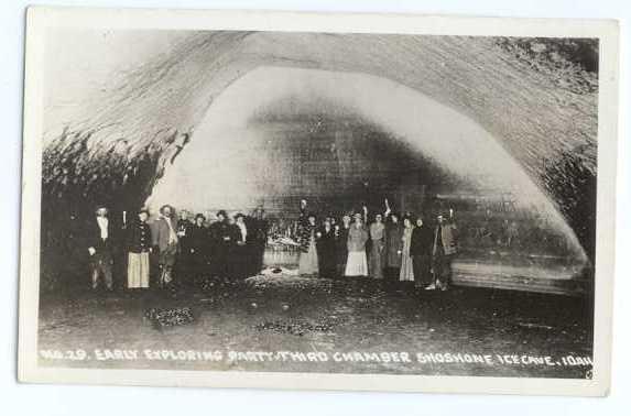 RPPC of Explorers in Third Chamber of Shoshone Ice Cave, Idaho, ID