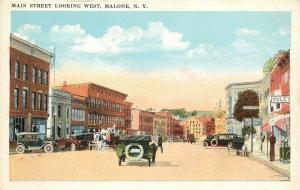 1915-1930 Postcard; Main Street Looking West, Malone NY Franklin County Unposted