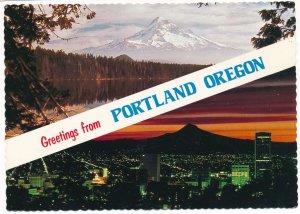 Greetings from Portland, Oregon - Mt Hood Day and Night - pm 1981