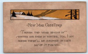 Arts & Crafts NEW YEAR GREETINGS ~ Hoping There'll Be Sunshine 1916 Postcard