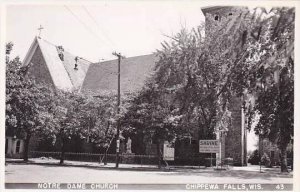 Wisconsin Chippewa Falls Notre Dame Church Real Photo RPPC