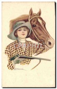 Old Postcard Horse Riding Equestrian Woman