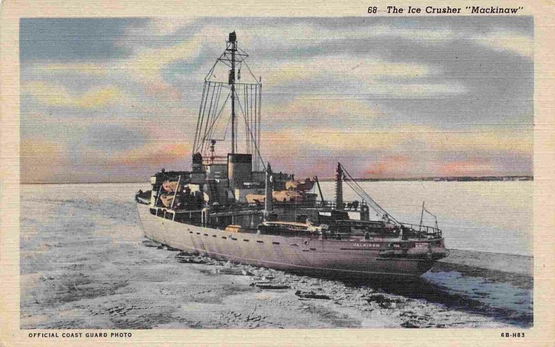 Ice Breaker Crusher Mackinaw US Coast Guard linen postcard