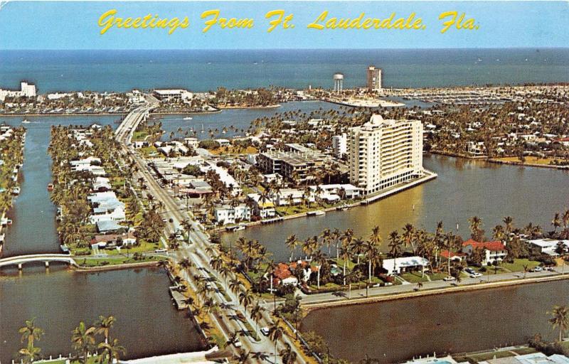 FORT LAUDERDALE FLORIDA VENICE OF AMERICA~AERIAL POSTCARD 1960s