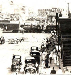 C.1910 RPPC Tijuana Mexico Train Station Depot Hotel Nacional Wagon Donkeys F168