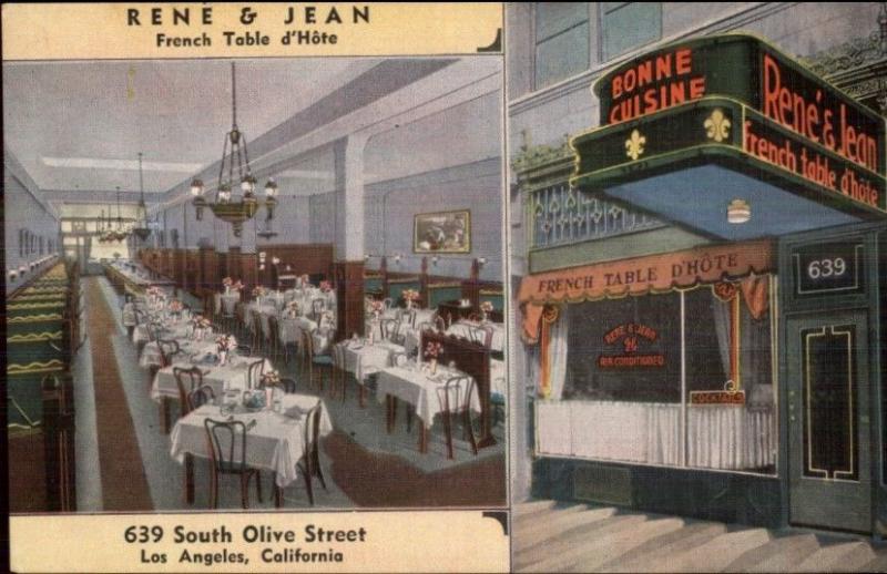 Los Angeles CA Rene & Jean French Restaurant Linen Postcard