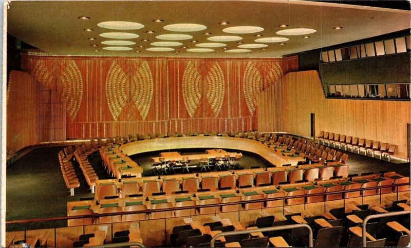 Economic Social Council Chamber United Nations New York NY Postcard UNP WOB Note 