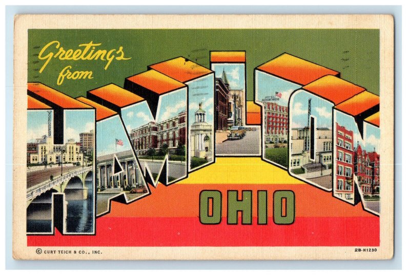 1943 View of Buildings Greetings from Hamilton Ohio OH Curt Teich & Co Postcard