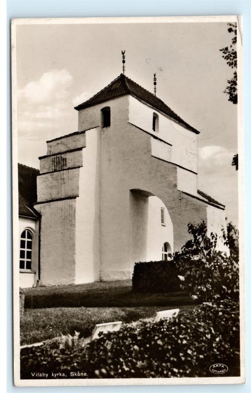 *Vitaby Kyrka Skane Church Chapel Sweden RPPC Vintage Real Photo Postcard C92