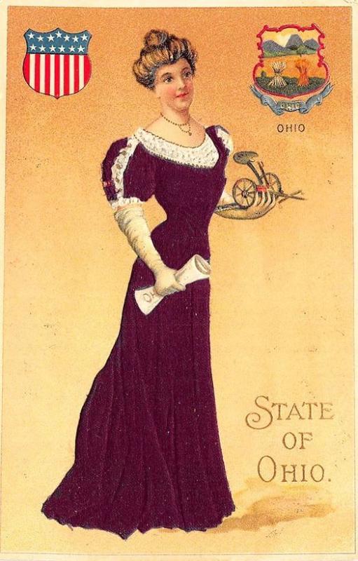 Langsdorf State of Ohio Beautiful Multi Color Woman SILK  Seal Postcard