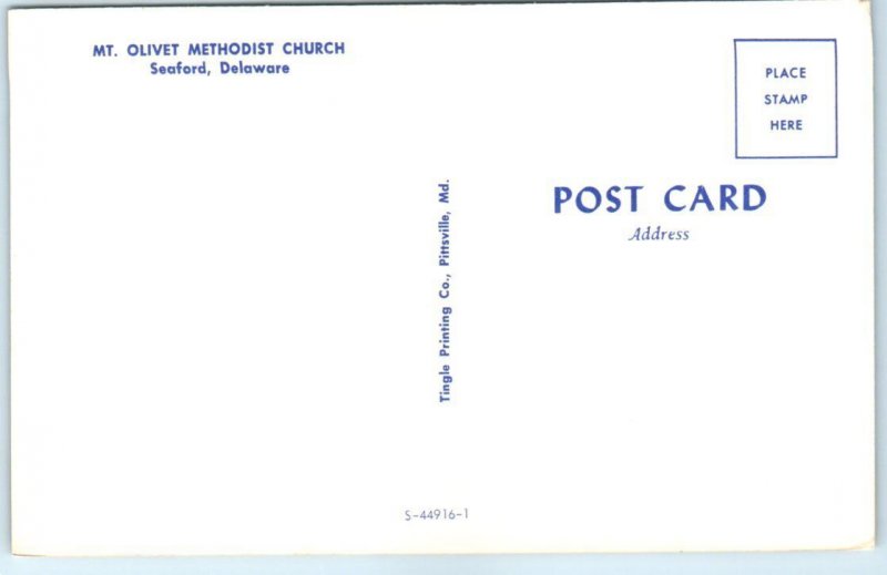 Postcard - Mount Olivet Methodist Church - Seaford, Delaware