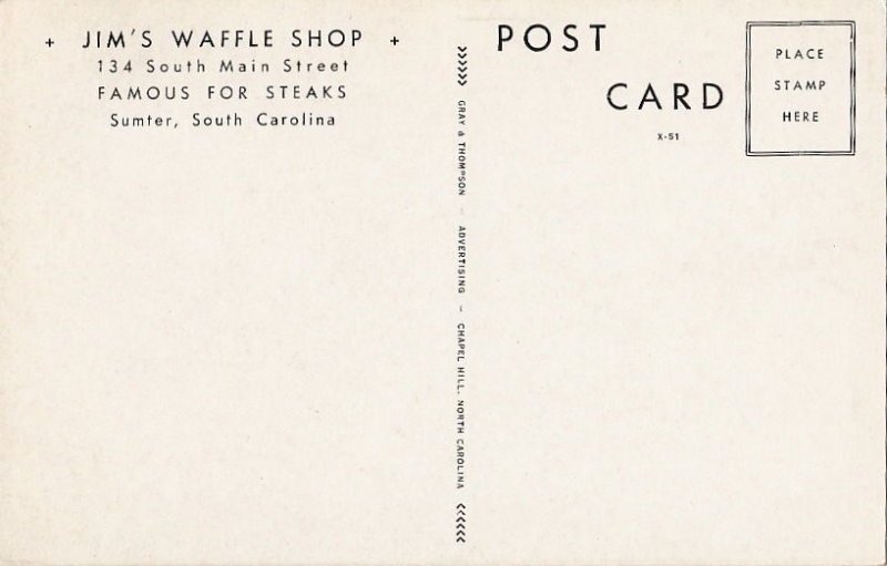 Postcard Jim's Waffle Shop Sumter South Carolina SC