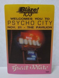 Great White Psycho City 1992 Cloth Backstage Pass Original Glam Rock Metal Music