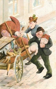 Lot of 4 vintage comic couples caricatures postcards Denmark 1905-1906