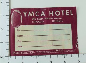 C. 1930's-40's Poster Stamp Luggage Label YMCA Hotel Chicago E6