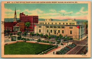 Rodney Square Post Office Custom House Wilmington DE Delaware  Linen Postcard I5