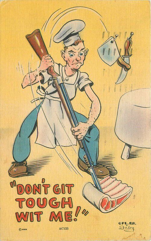 Comic Humor Military Cook Tough Steak Postcard MWM Company 20-4273 ...