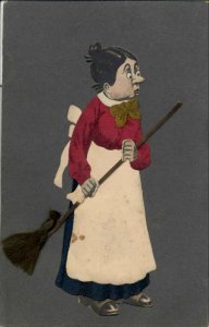 Woman Cleaning Maid Broom ADD ON NOVELTY FELT COMIC PHOTO FACE Postcard