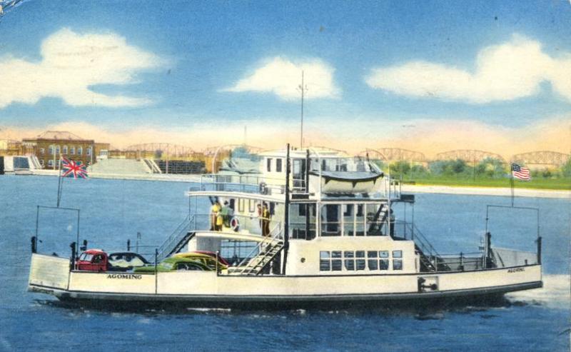 Ferry Agoming near Soo Locks - Sault Ste Marie MI, Michigan - pm 1956