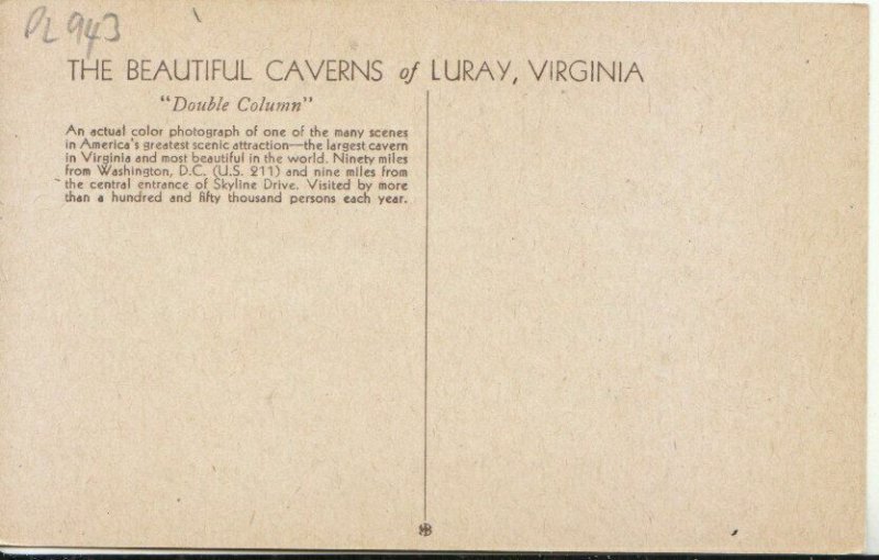 America Postcard - Beautiful Caverns of Luray - Virginia Double Column TZ10209