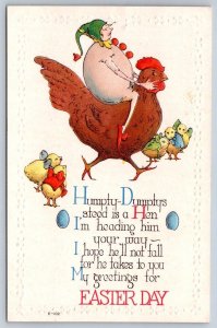 Humpty Dumpty Easter Day Rhyme, Hens & Chicks, Antique Embossed E Nash Postcard