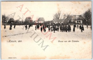 c1910s Husum, Germany Greetings from Ice Skating Rink Winter Litho Photo PC A192